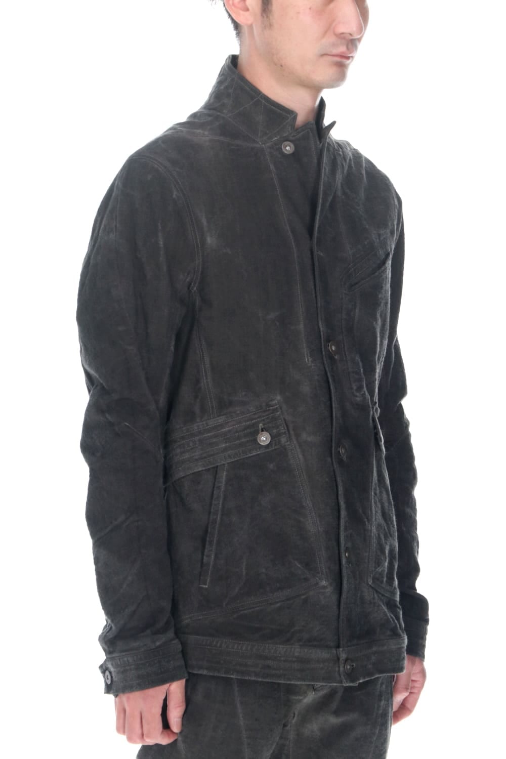 コットン×リネンランダムディンプルストレッチワーカージャケット  チャコール