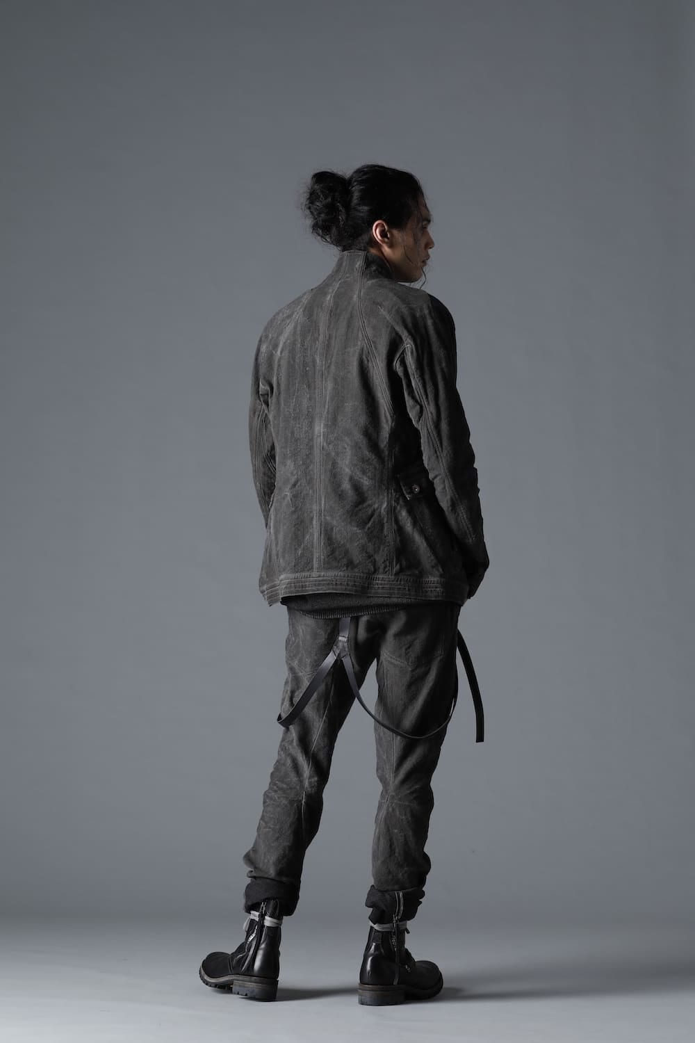 コットン×リネンランダムディンプルストレッチワーカージャケット  チャコール