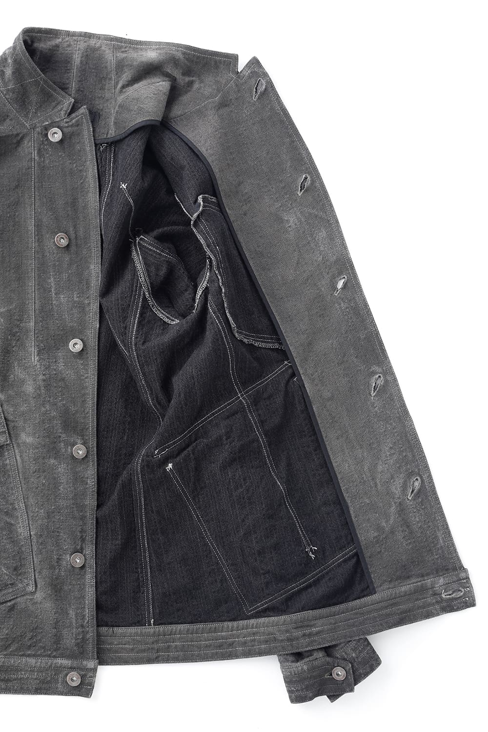 コットン×リネンランダムディンプルストレッチワーカージャケット  チャコール