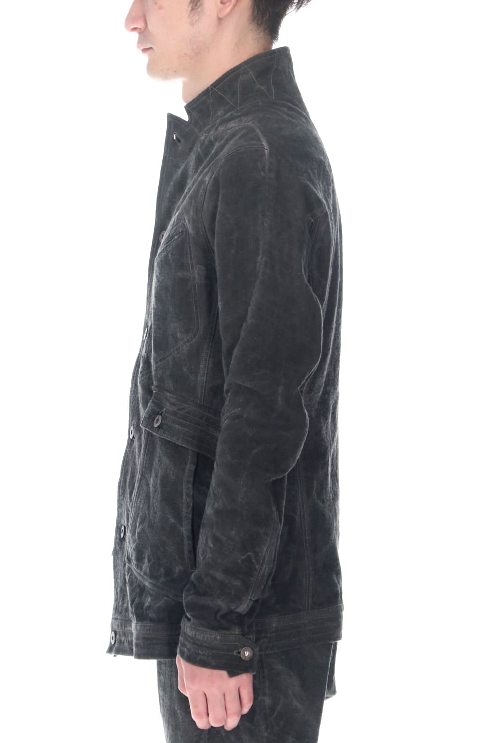 コットン×リネンランダムディンプルストレッチワーカージャケット  チャコール