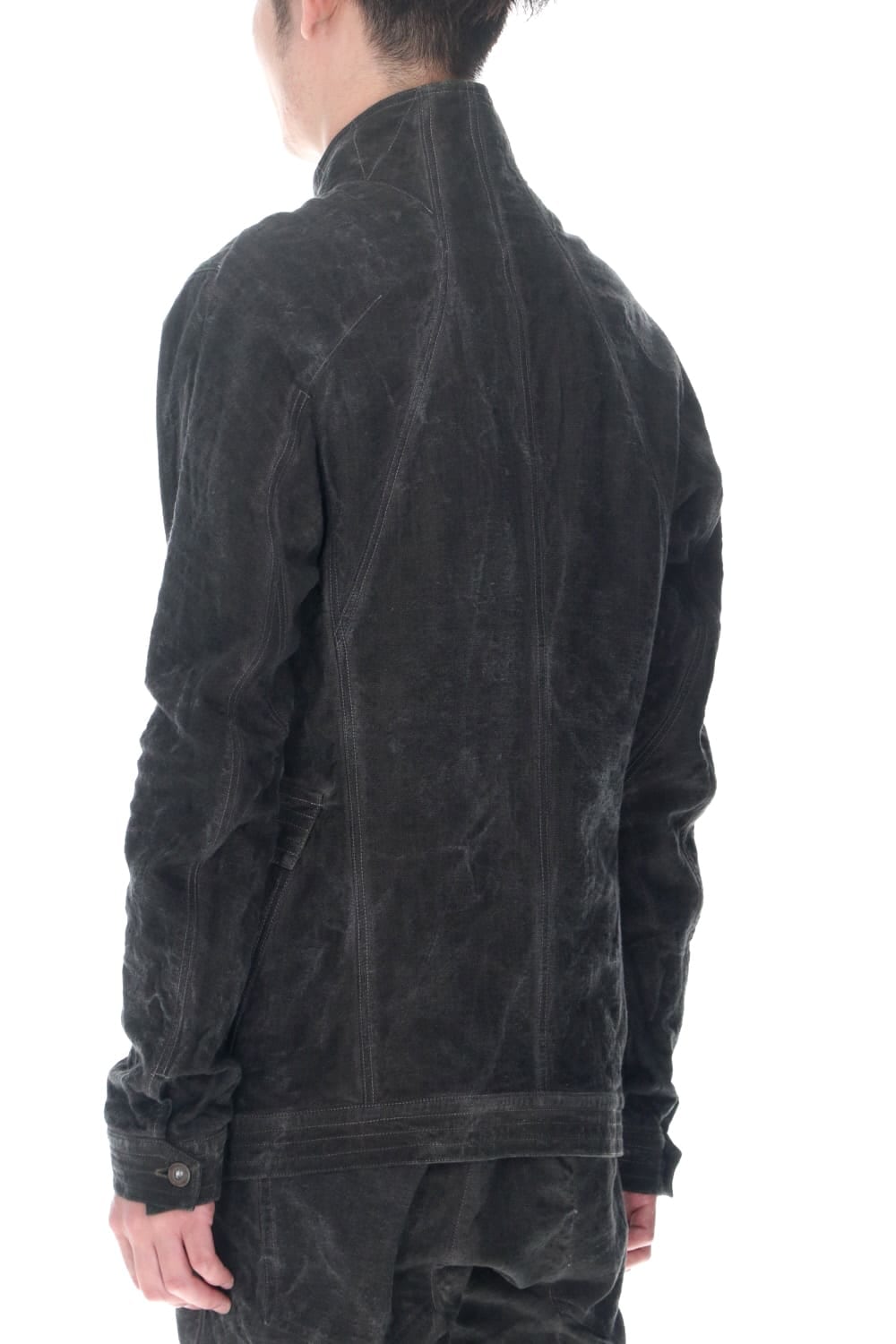 コットン×リネンランダムディンプルストレッチワーカージャケット  チャコール