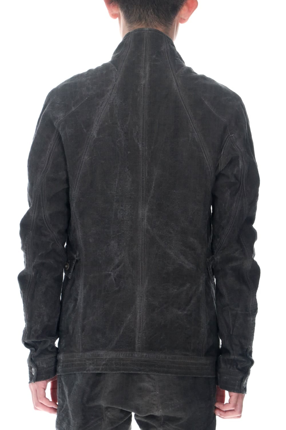 コットン×リネンランダムディンプルストレッチワーカージャケット  チャコール