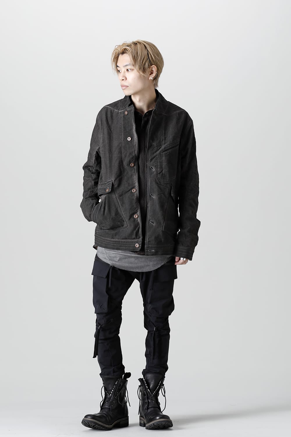 コットン×リネンランダムディンプルストレッチワーカージャケット  マッドブラウン