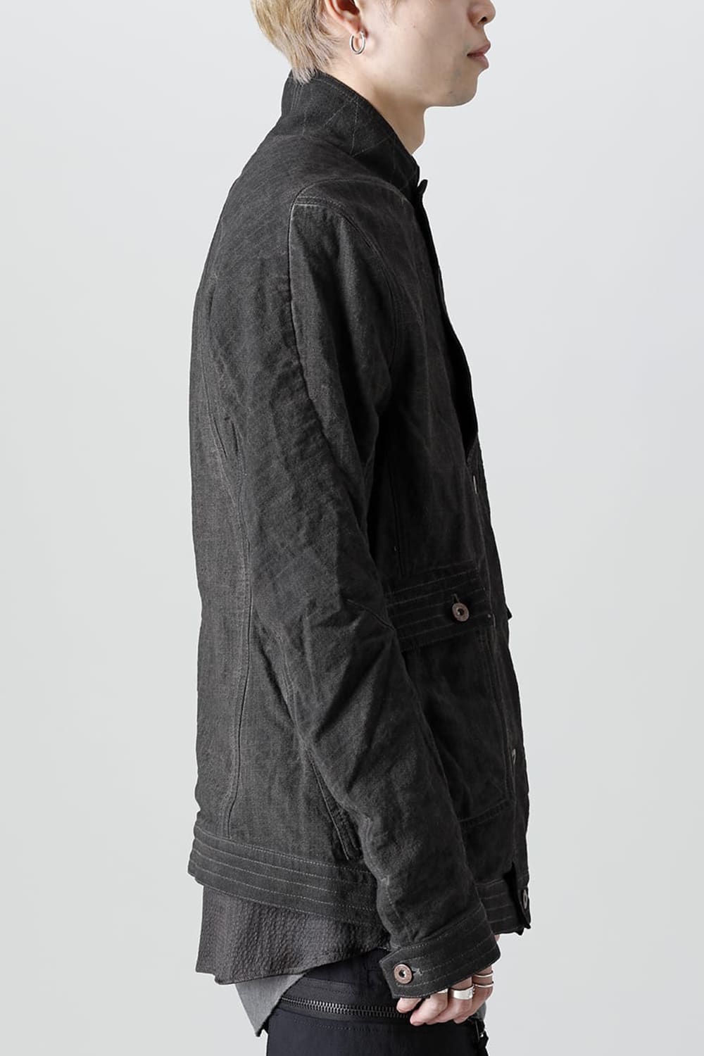 コットン×リネンランダムディンプルストレッチワーカージャケット  マッドブラウン