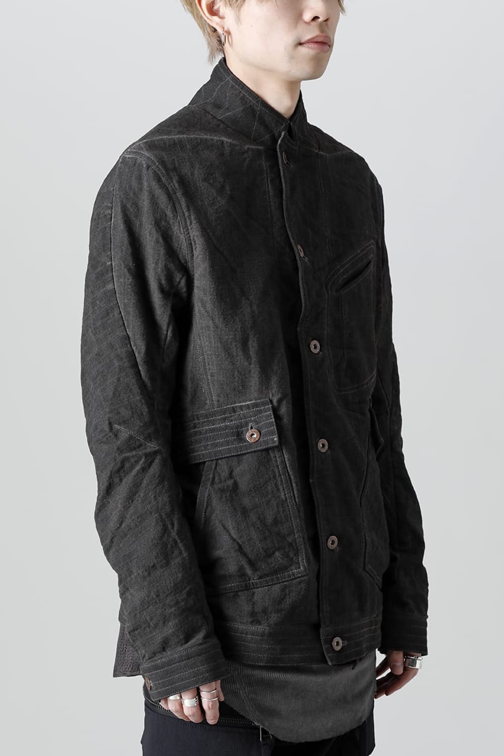コットン×リネンランダムディンプルストレッチワーカージャケット  マッドブラウン