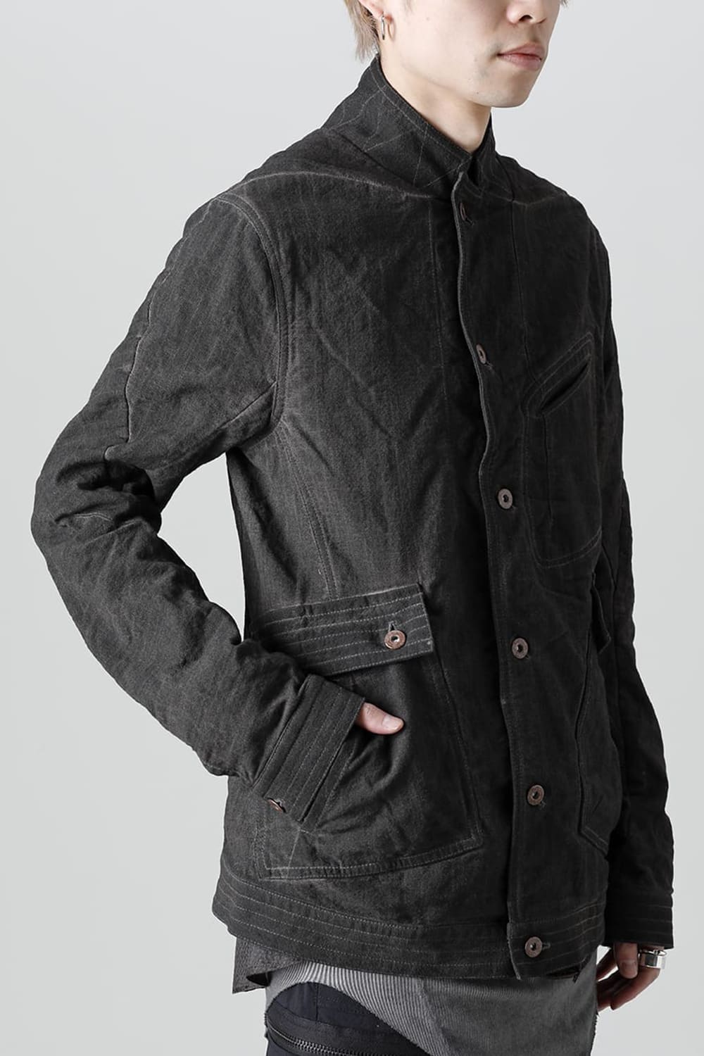 コットン×リネンランダムディンプルストレッチワーカージャケット  マッドブラウン