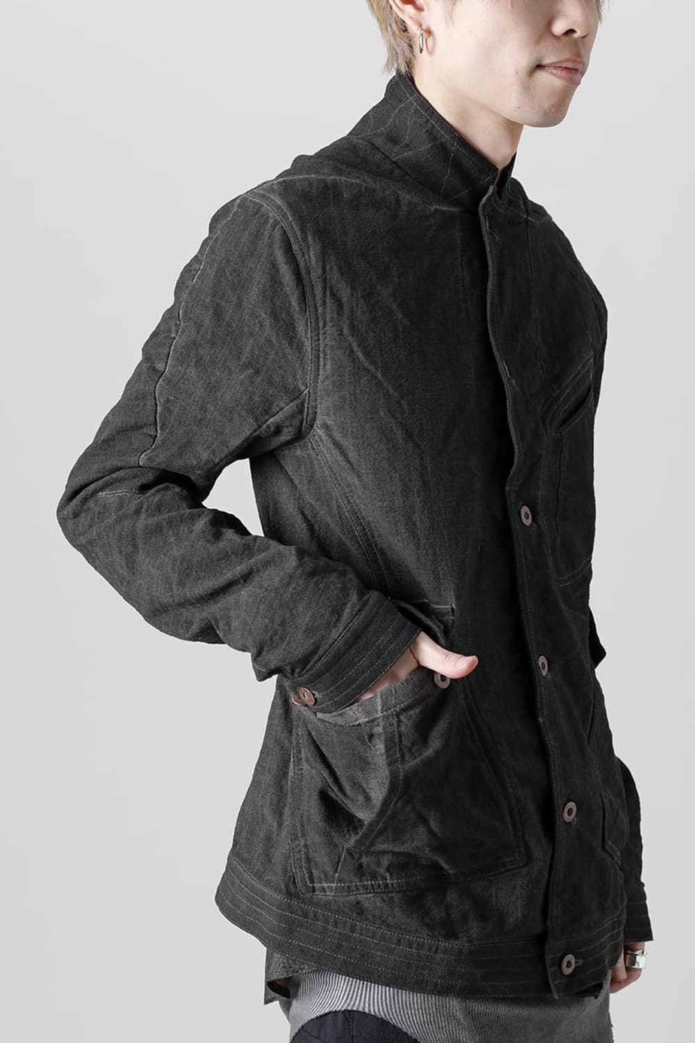 コットン×リネンランダムディンプルストレッチワーカージャケット  マッドブラウン