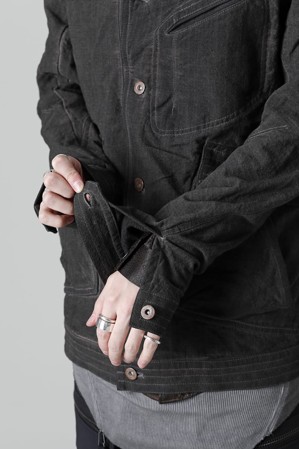 コットン×リネンランダムディンプルストレッチワーカージャケット  マッドブラウン