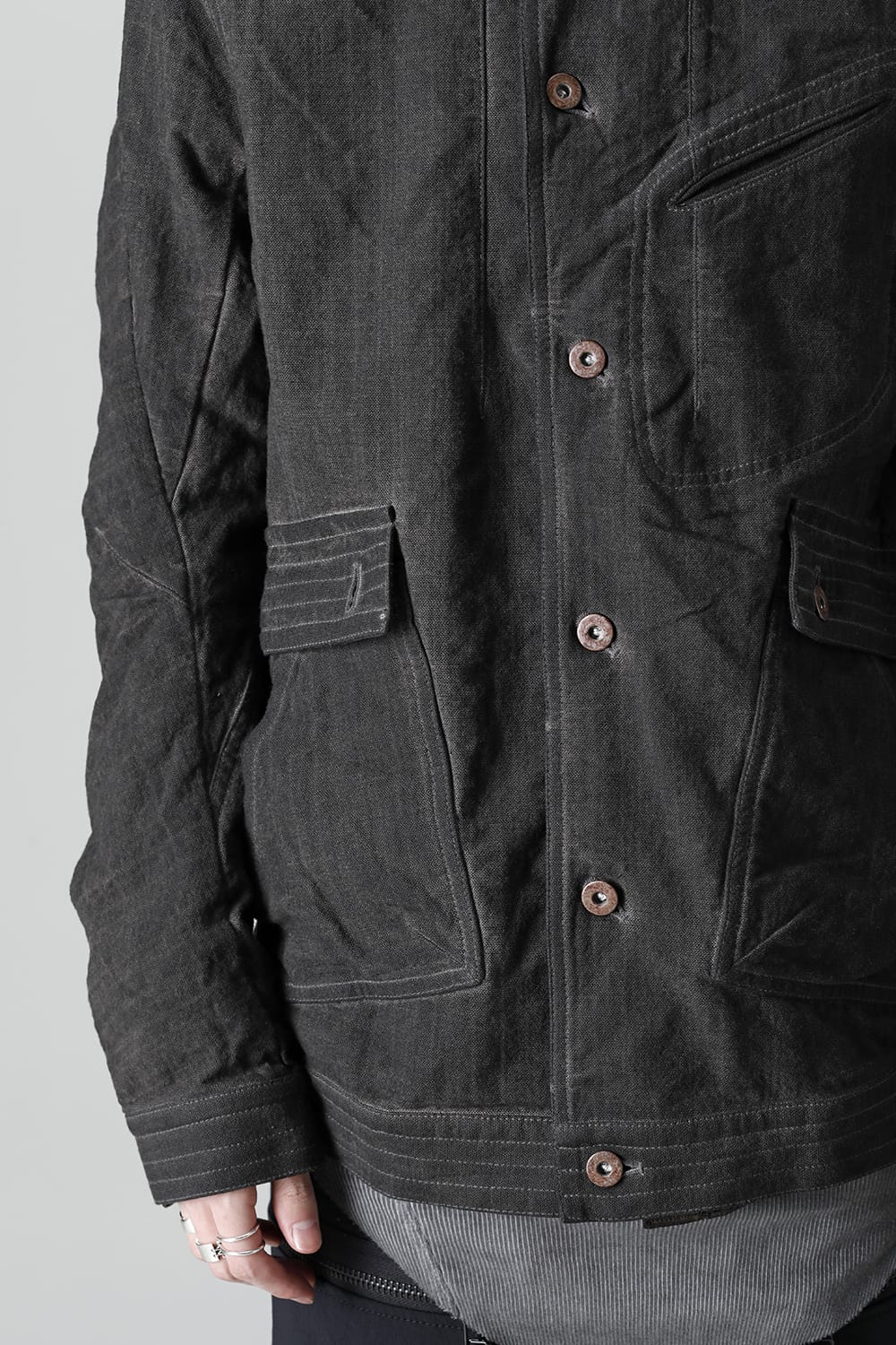 コットン×リネンランダムディンプルストレッチワーカージャケット  マッドブラウン