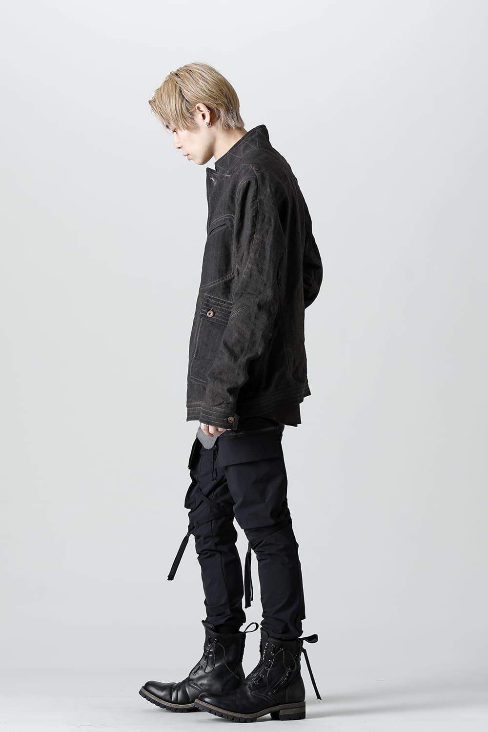 コットン×リネンランダムディンプルストレッチワーカージャケット  マッドブラウン