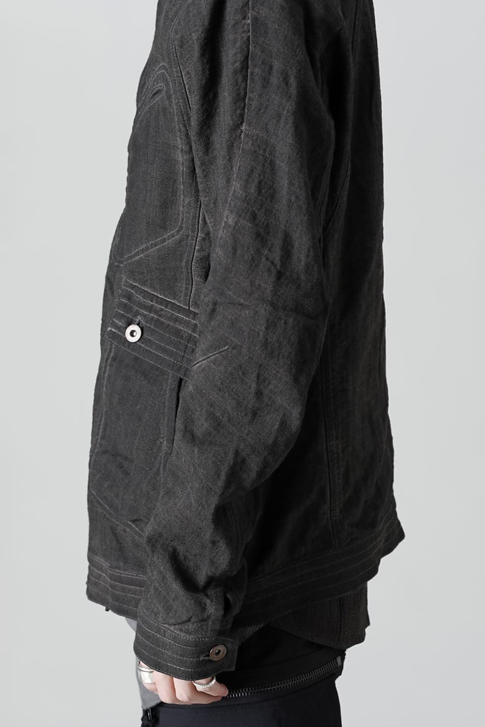 コットン×リネンランダムディンプルストレッチワーカージャケット  マッドブラウン