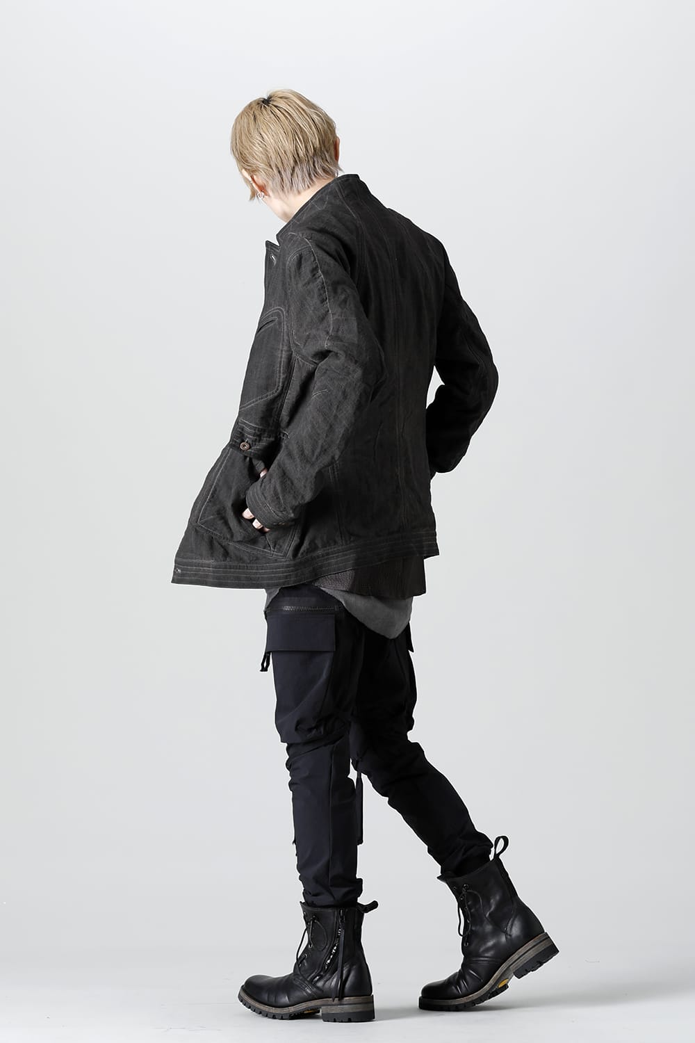 コットン×リネンランダムディンプルストレッチワーカージャケット  マッドブラウン