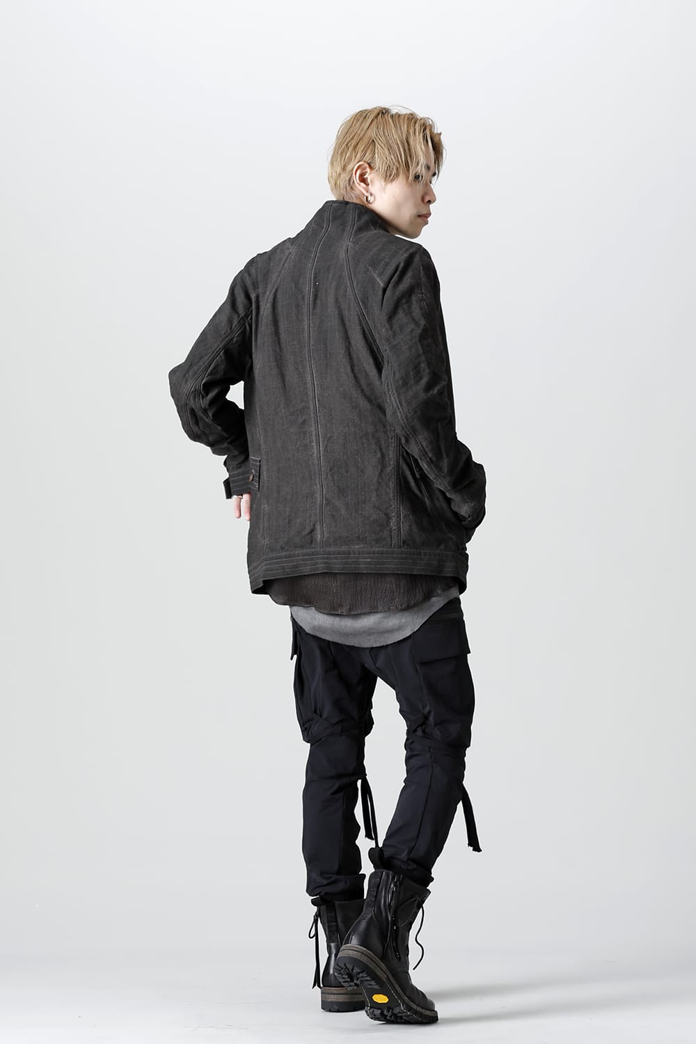 コットン×リネンランダムディンプルストレッチワーカージャケット  マッドブラウン