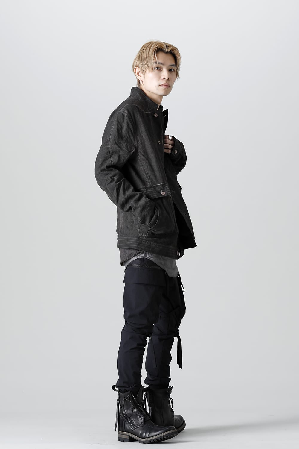 コットン×リネンランダムディンプルストレッチワーカージャケット  マッドブラウン