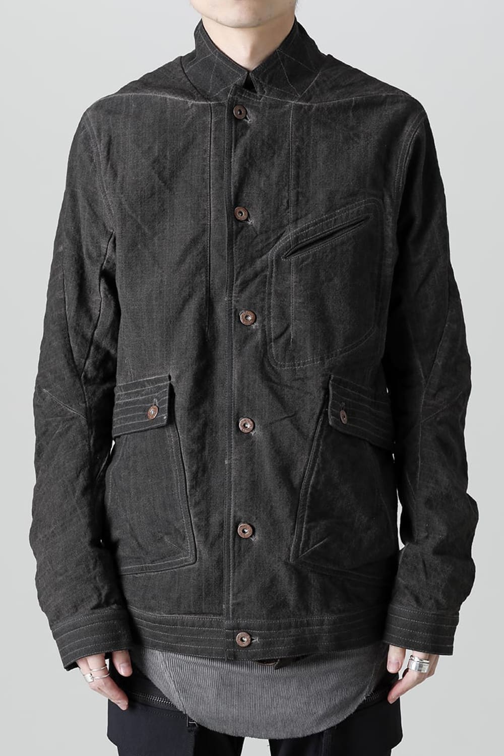 コットン×リネンランダムディンプルストレッチワーカージャケット  マッドブラウン