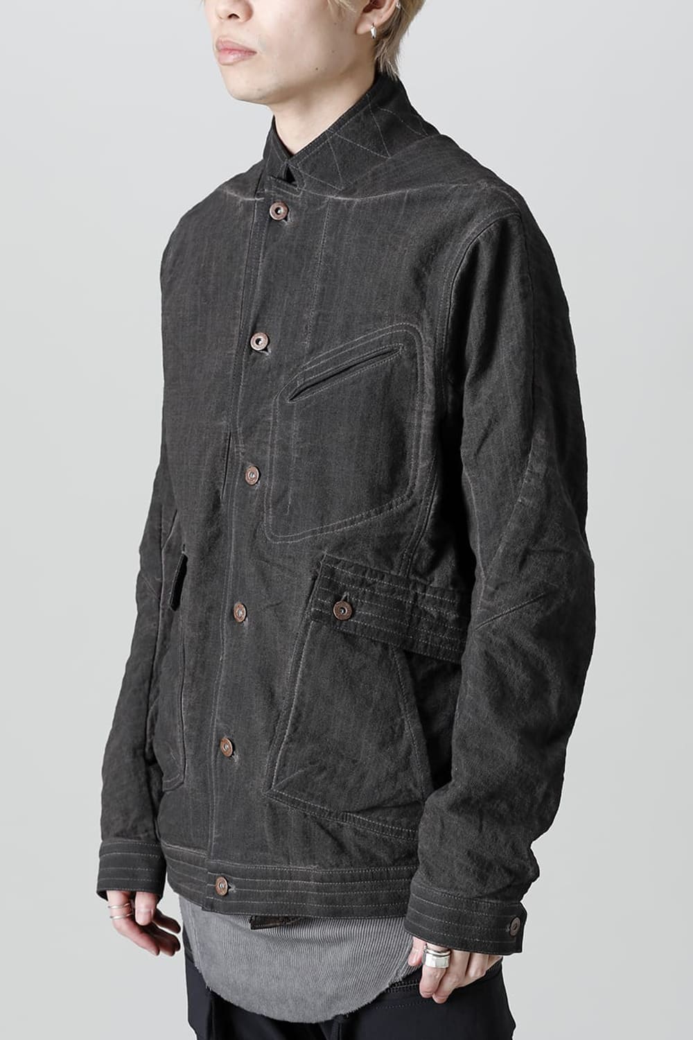 コットン×リネンランダムディンプルストレッチワーカージャケット  マッドブラウン