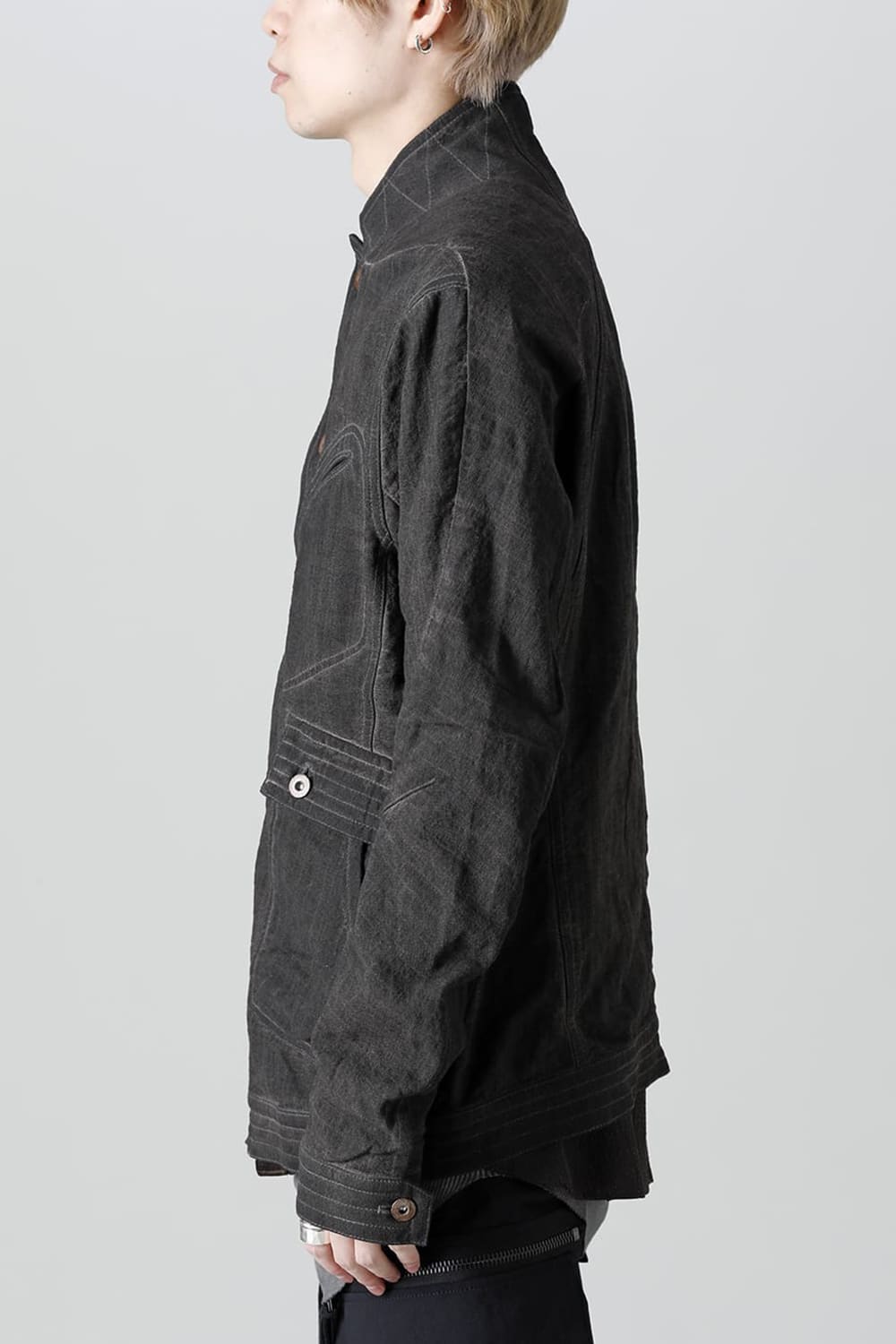 コットン×リネンランダムディンプルストレッチワーカージャケット  マッドブラウン