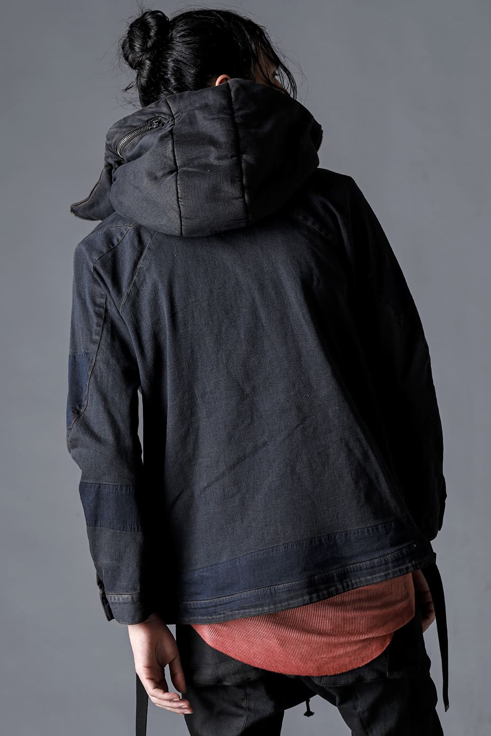Mud-Finished 8Oz Light Stretch Denim Hooded Jacket Mud Indigo Brown