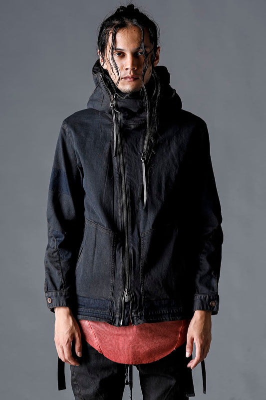 Mud-Finished 8Oz Light Stretch Denim Hooded Jacket Mud Indigo Brown