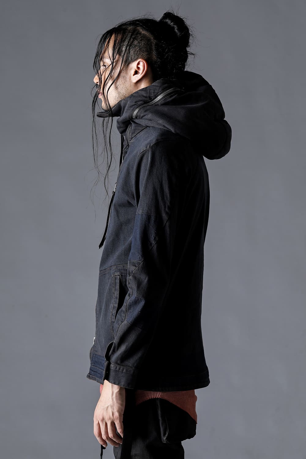 Mud-Finished 8Oz Light Stretch Denim Hooded Jacket Mud Indigo Brown