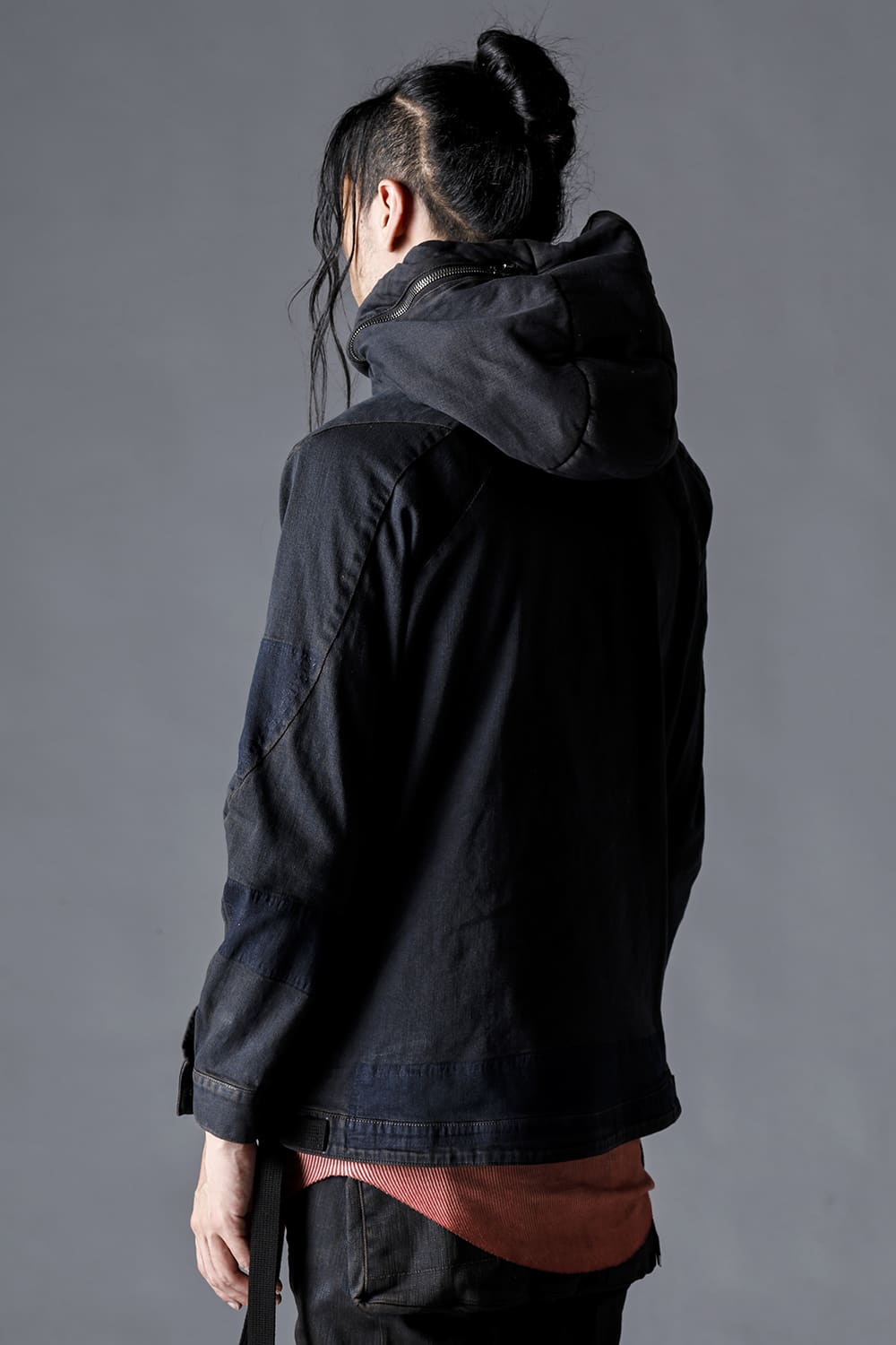 Mud-Finished 8Oz Light Stretch Denim Hooded Jacket Mud Indigo Brown