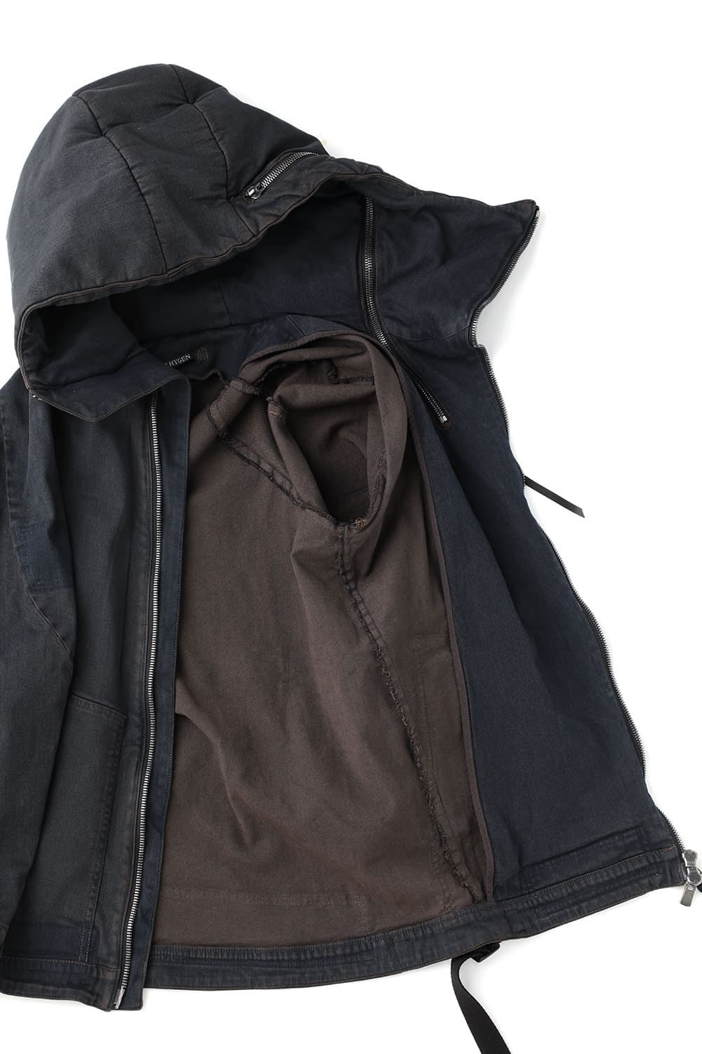 Mud-Finished 8Oz Light Stretch Denim Hooded Jacket Mud Indigo Brown