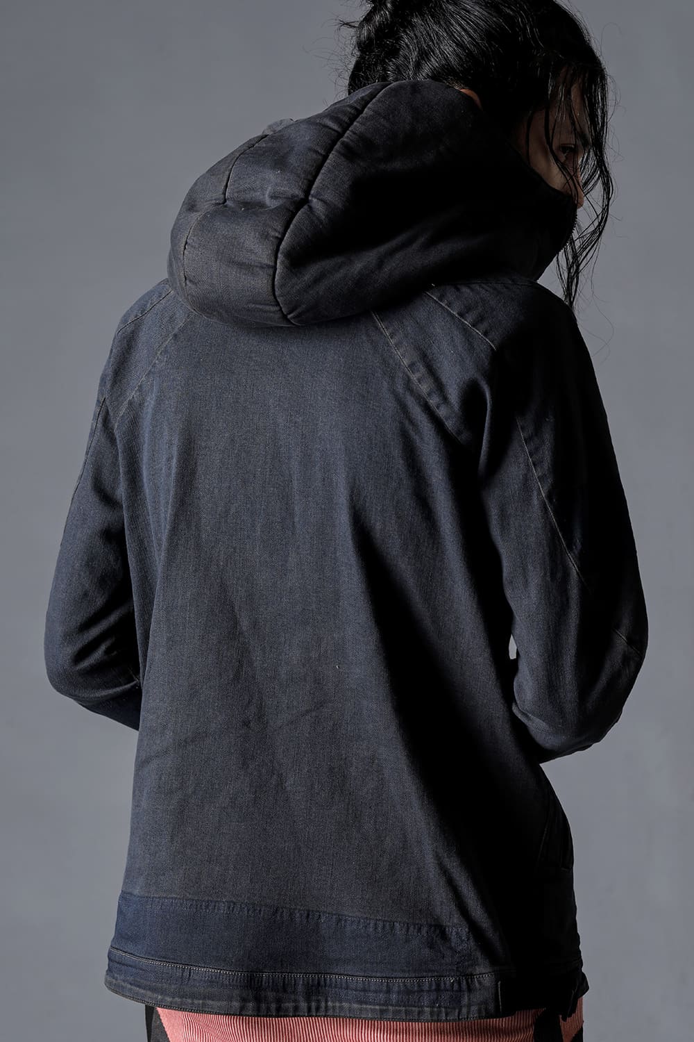 Mud-Finished 8Oz Light Stretch Denim Hooded Jacket Mud Indigo Brown