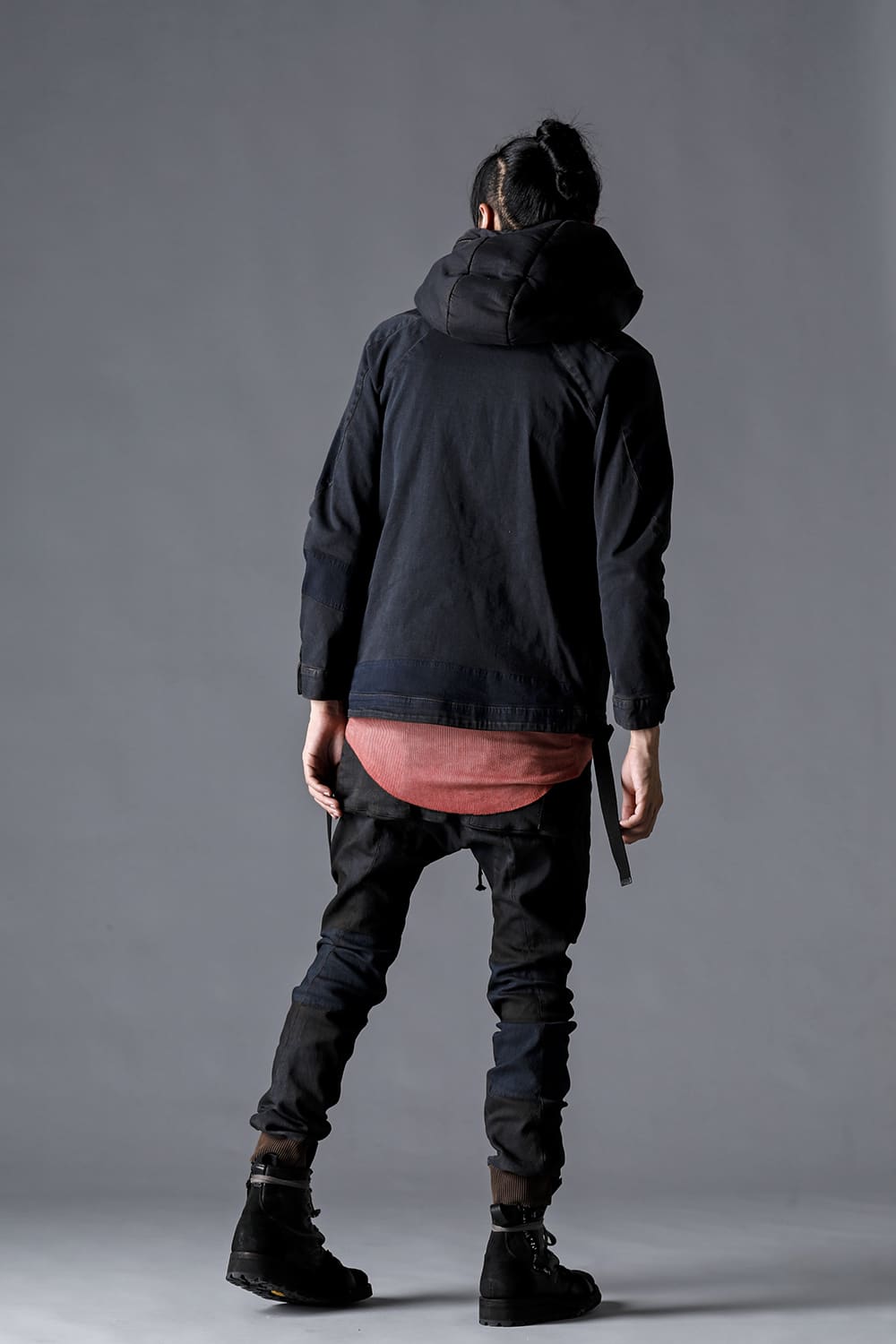 Mud-Finished 8Oz Light Stretch Denim Hooded Jacket Mud Indigo Brown