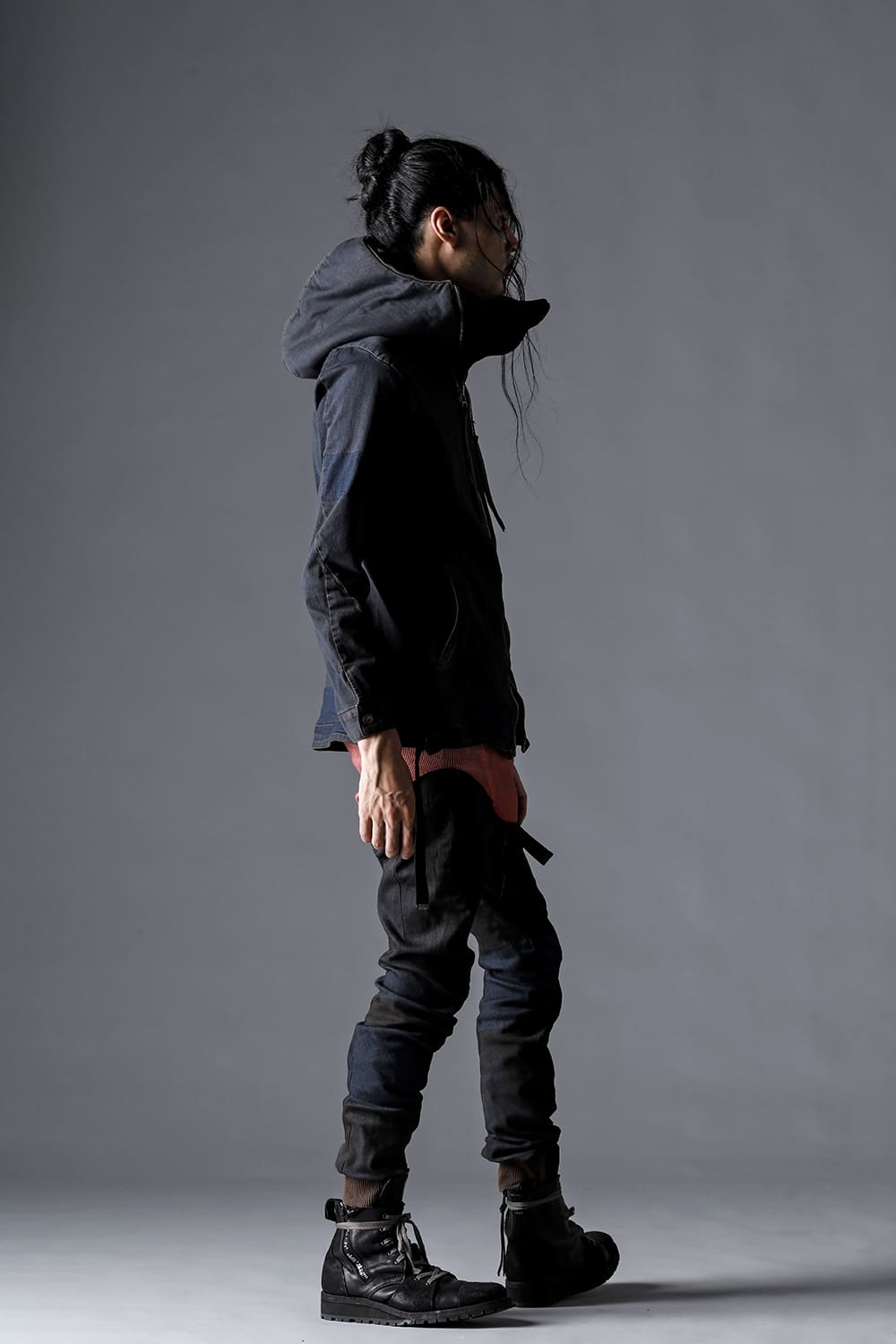 Mud-Finished 8Oz Light Stretch Denim Hooded Jacket Mud Indigo Brown