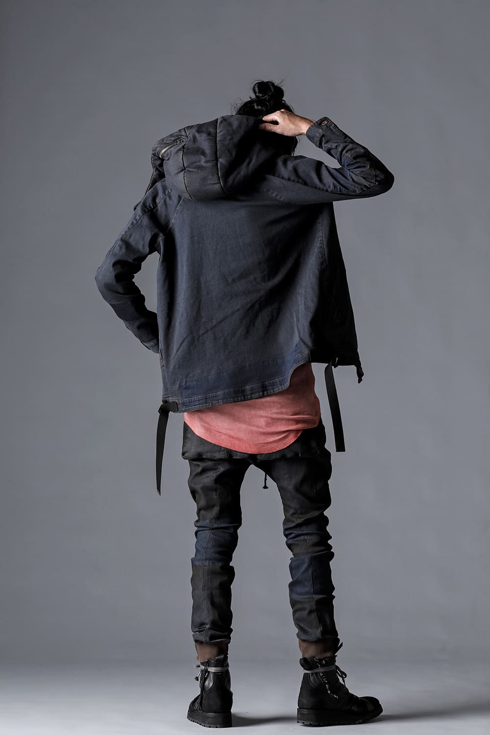 Mud-Finished 8Oz Light Stretch Denim Hooded Jacket Mud Indigo Brown