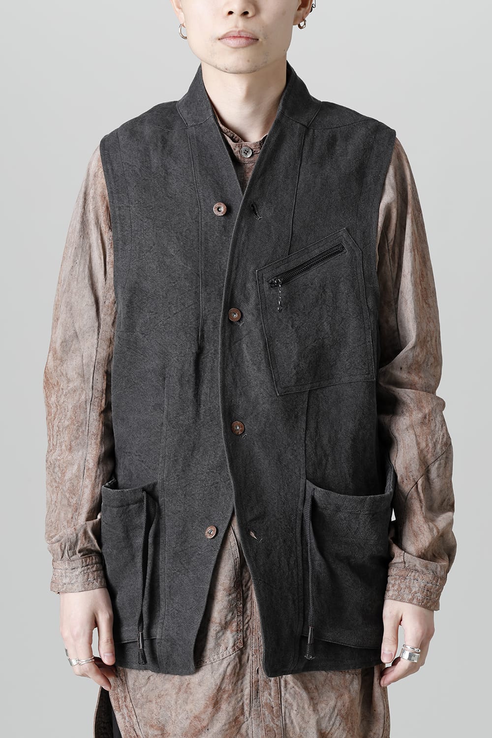 墨染和紙×リネン高密度ツイルベスト  ブラック