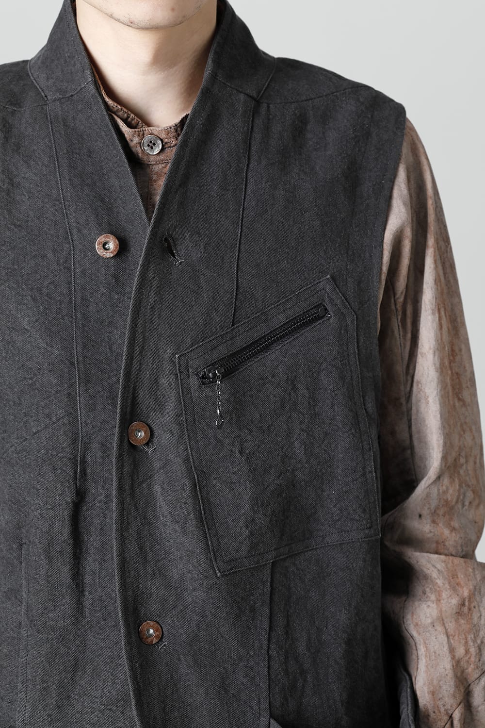 墨染和紙×リネン高密度ツイルベスト  ブラック