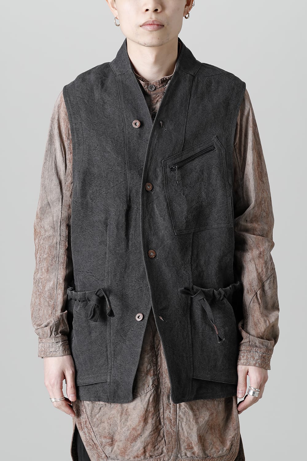 墨染和紙×リネン高密度ツイルベスト  ブラック