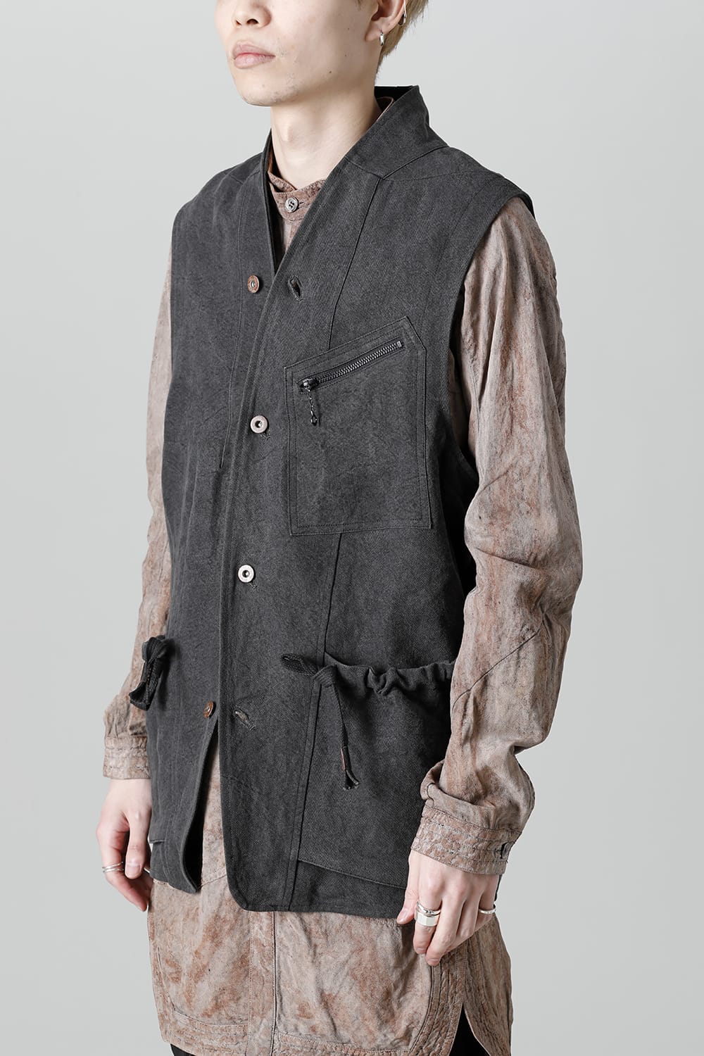 墨染和紙×リネン高密度ツイルベスト  ブラック