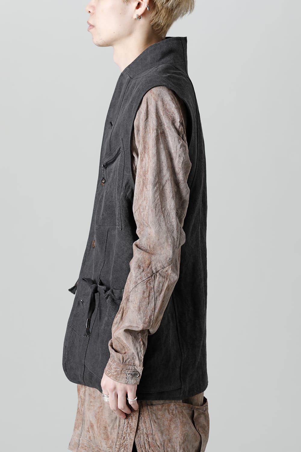 墨染和紙×リネン高密度ツイルベスト  ブラック