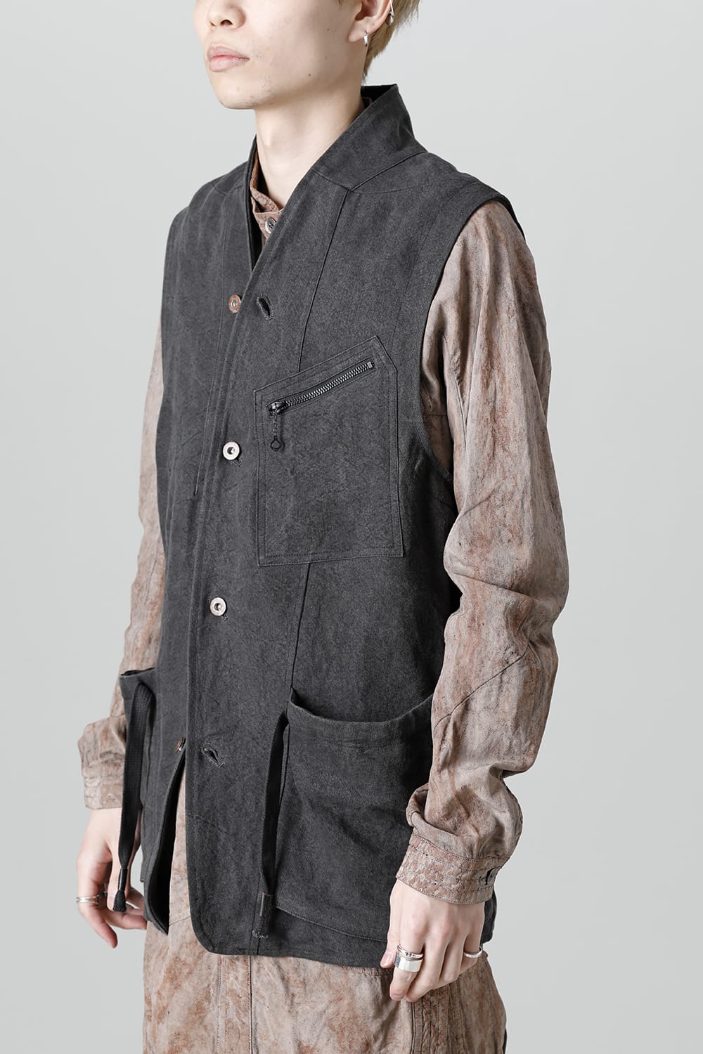 墨染和紙×リネン高密度ツイルベスト  ブラック