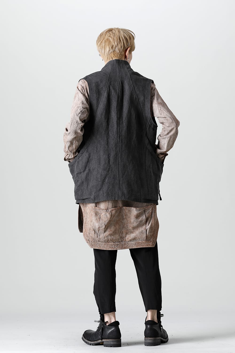 墨染和紙×リネン高密度ツイルベスト  ブラック