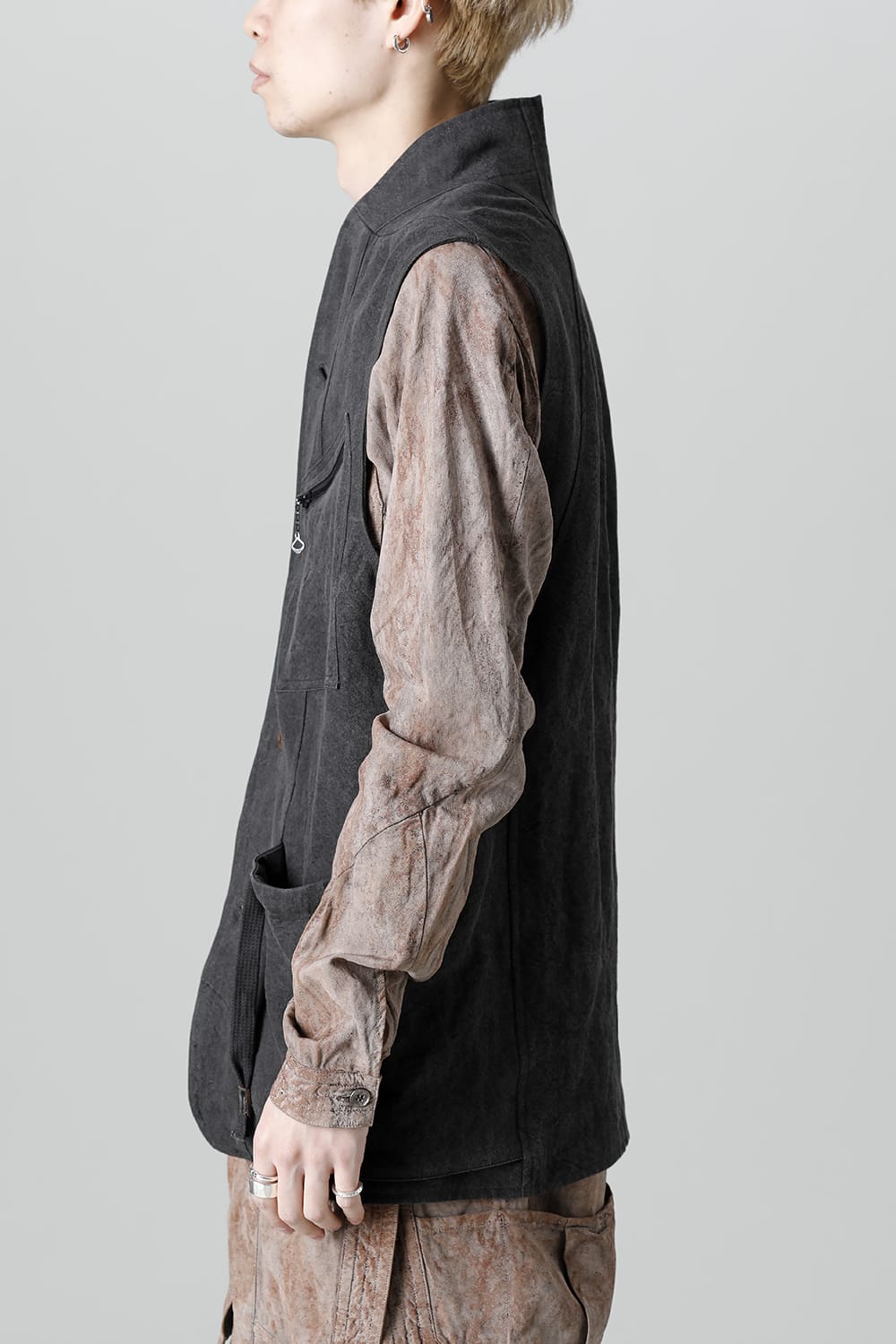 墨染和紙×リネン高密度ツイルベスト  ブラック