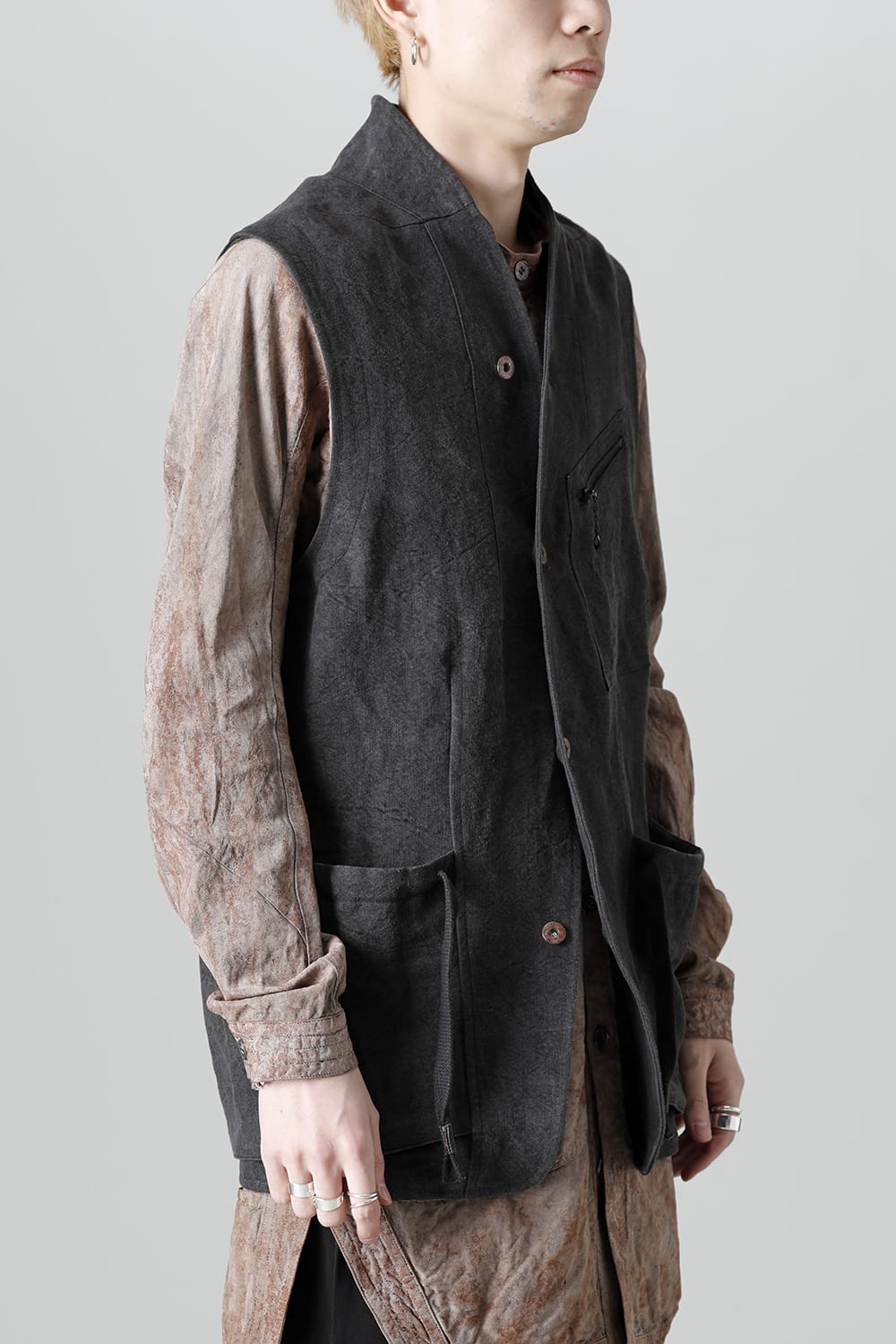 墨染和紙×リネン高密度ツイルベスト  ブラック