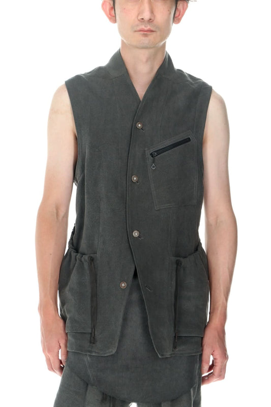 墨染和紙×リネン高密度ツイルベスト  チャコール