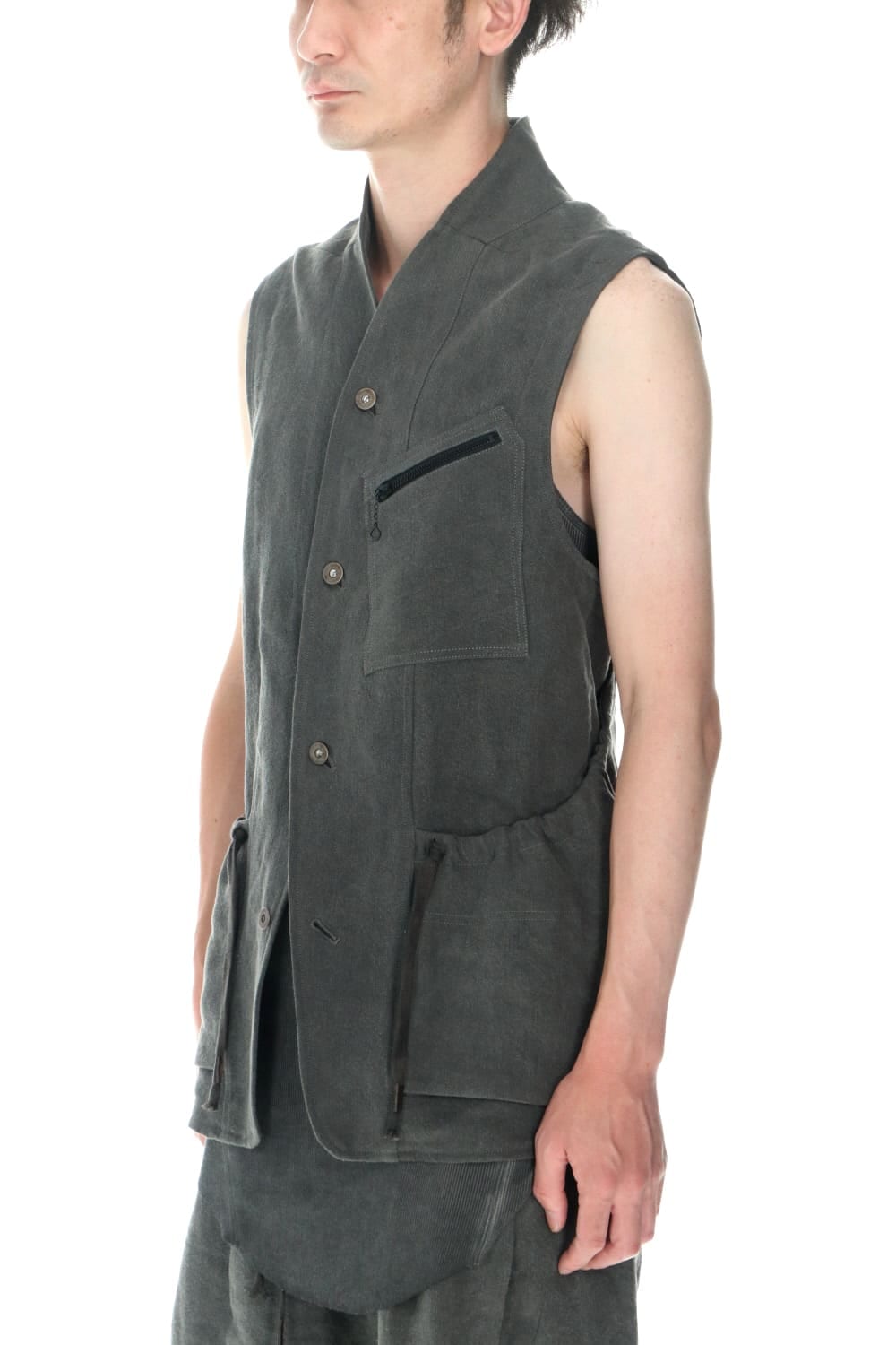 墨染和紙×リネン高密度ツイルベスト  チャコール