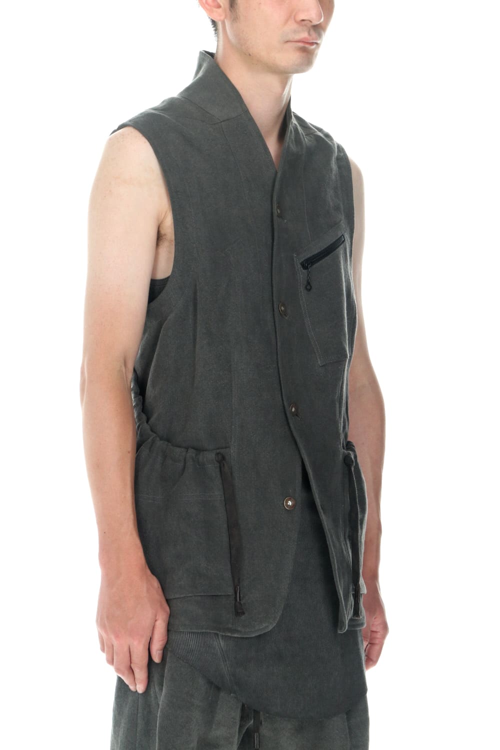 墨染和紙×リネン高密度ツイルベスト  チャコール