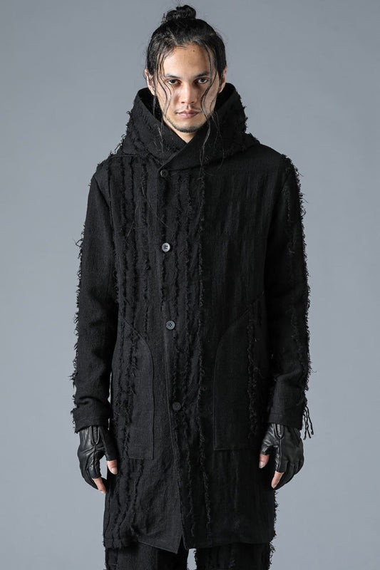 Wool SCAB Broken Stripe Jacquard Hooded Half Coat