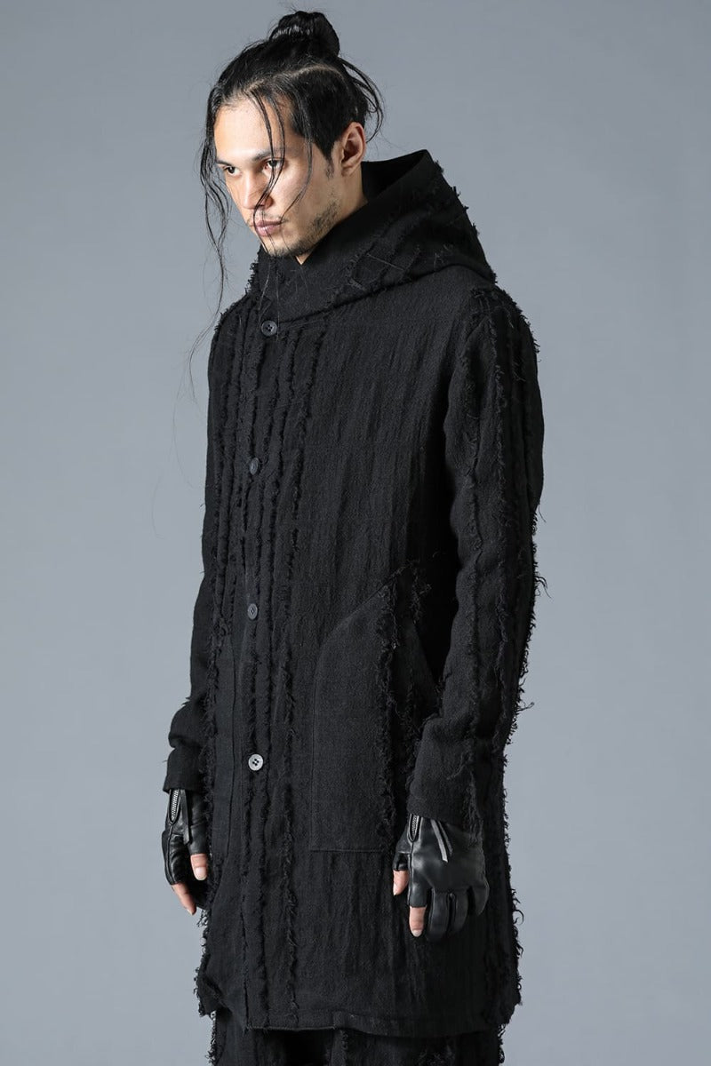 Wool SCAB Broken Stripe Jacquard Hooded Half Coat