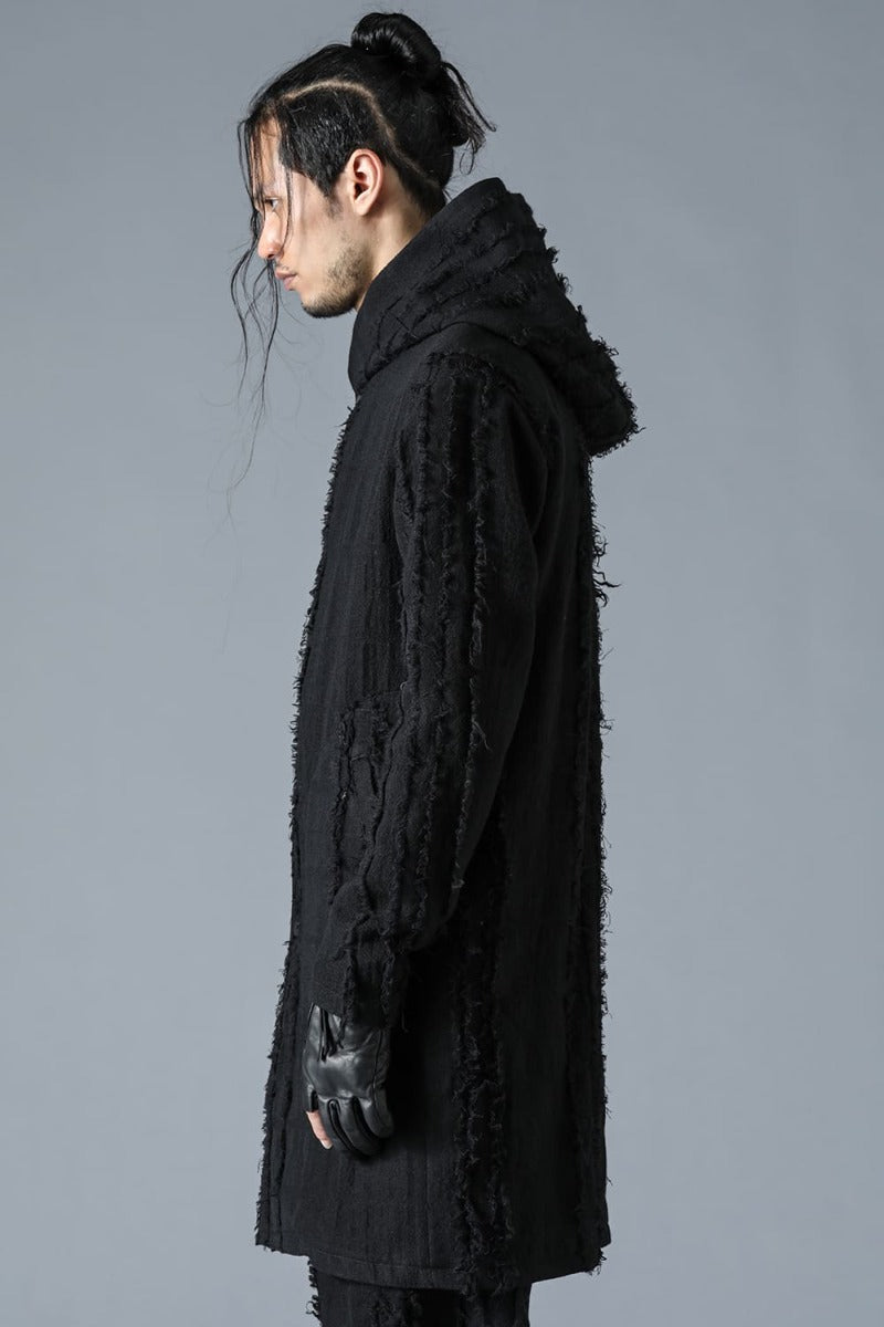 Wool SCAB Broken Stripe Jacquard Hooded Half Coat