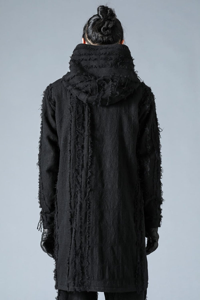 Wool SCAB Broken Stripe Jacquard Hooded Half Coat