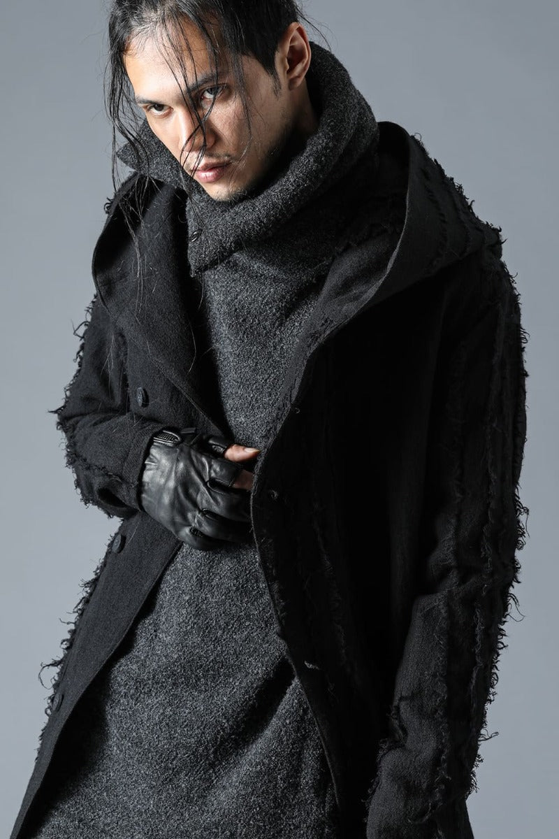 Wool SCAB Broken Stripe Jacquard Hooded Half Coat