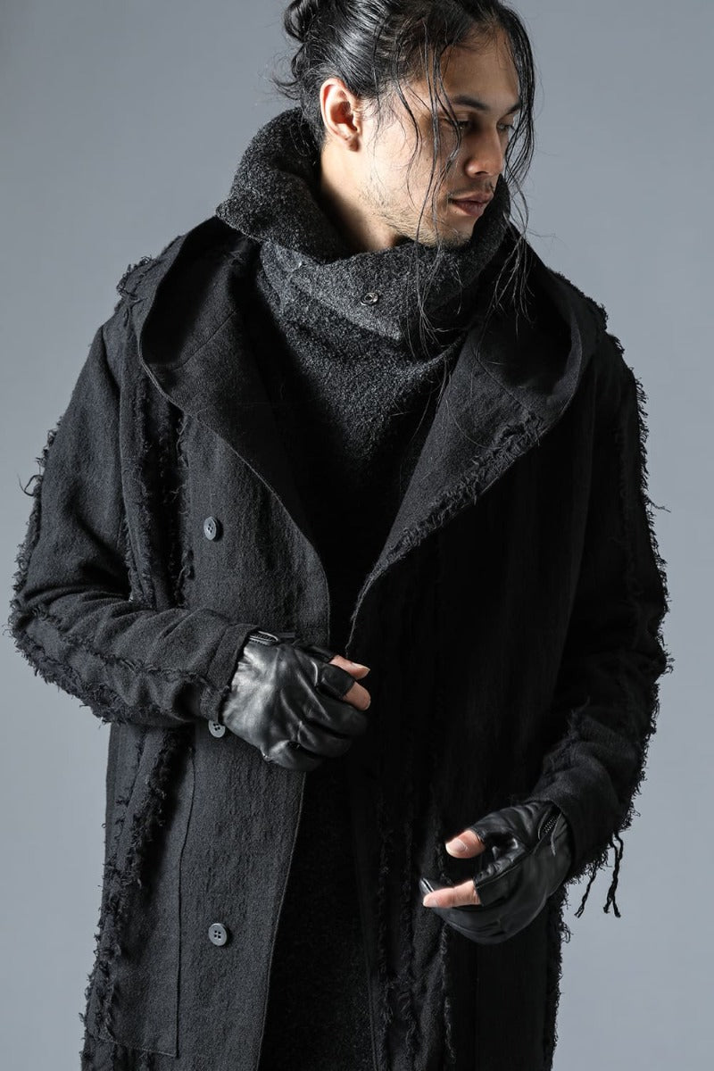 Wool SCAB Broken Stripe Jacquard Hooded Half Coat