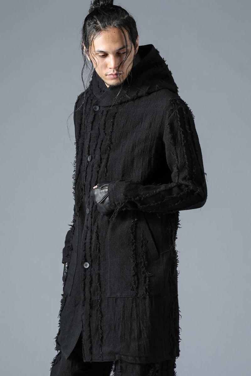 Wool SCAB Broken Stripe Jacquard Hooded Half Coat