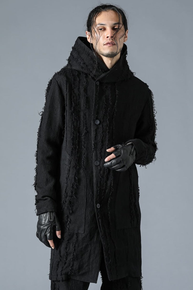 Wool SCAB Broken Stripe Jacquard Hooded Half Coat